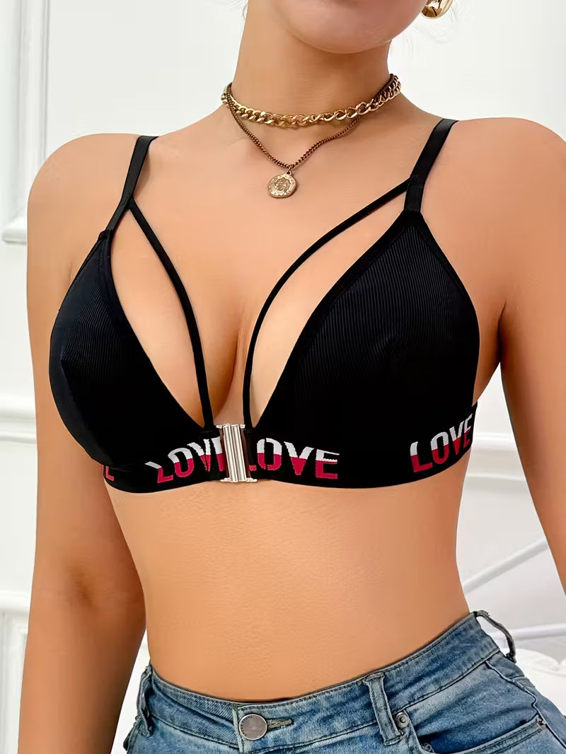 Alphabet Print Front-Clasp Push-Up Bras.