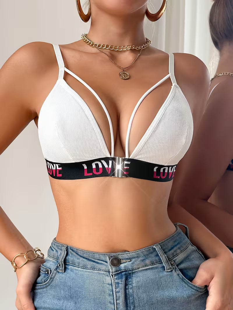 Alphabet Print Front-Clasp Push-Up Bras.