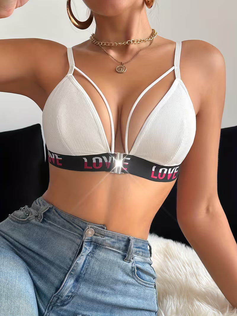 Alphabet Print Front-Clasp Push-Up Bras.