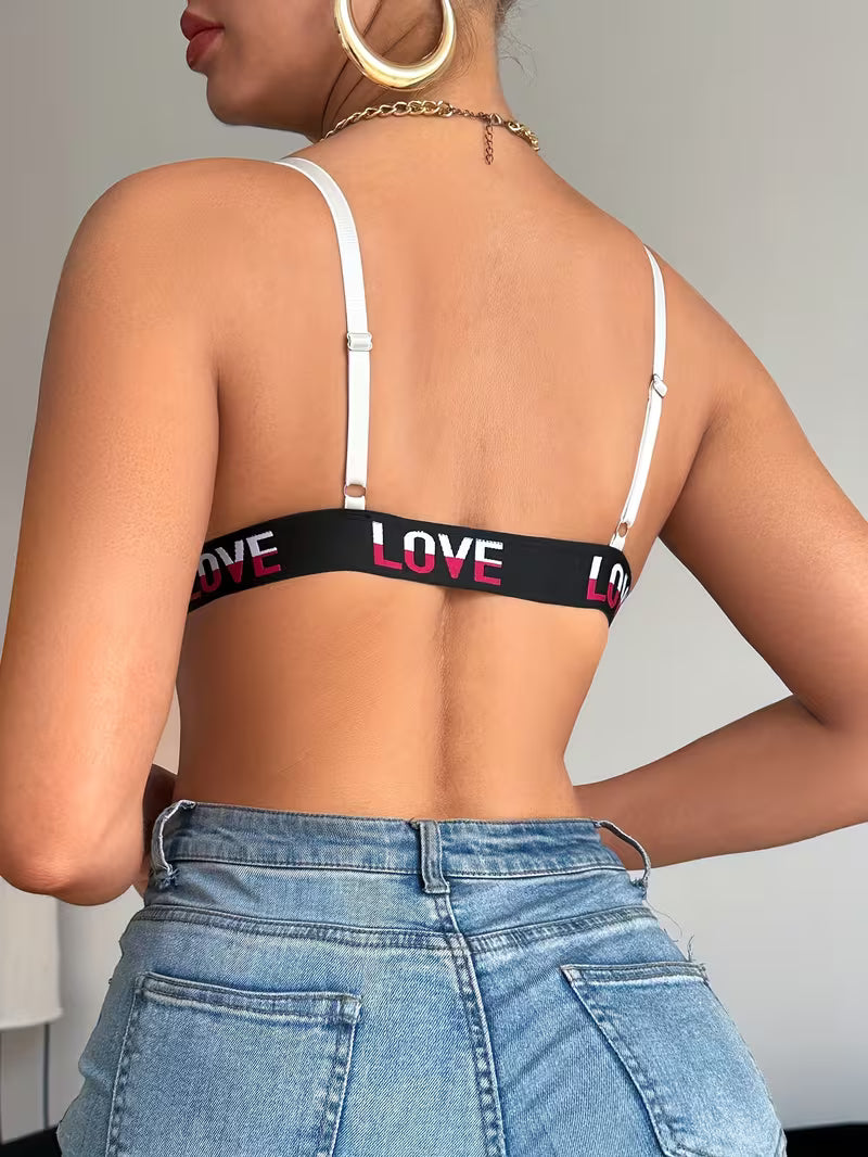 Alphabet Print Front-Clasp Push-Up Bras.