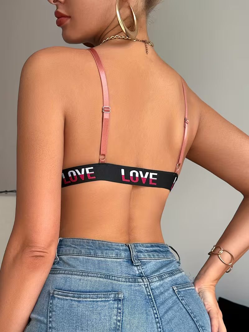 Alphabet Print Front-Clasp Push-Up Bras.