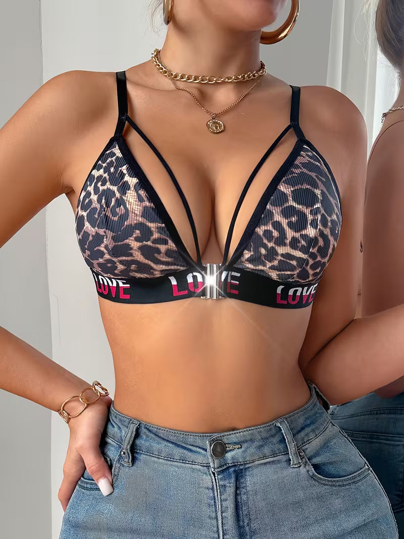 Alphabet Print Front-Clasp Push-Up Bras.