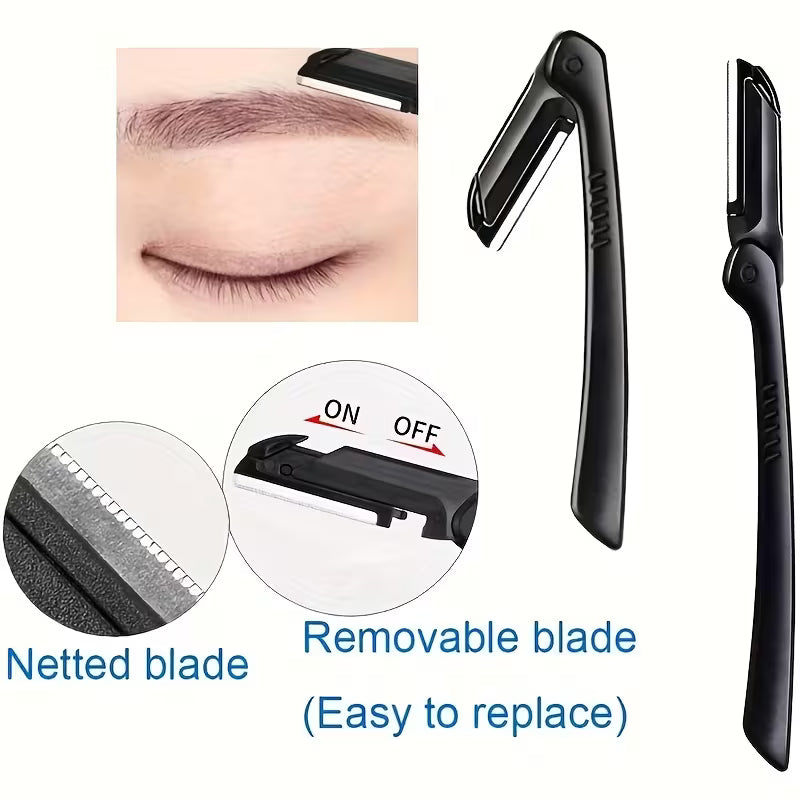 Ambidextrous Steel Eyebrow Scissors, Tweezers & Dermaplaning Razor.