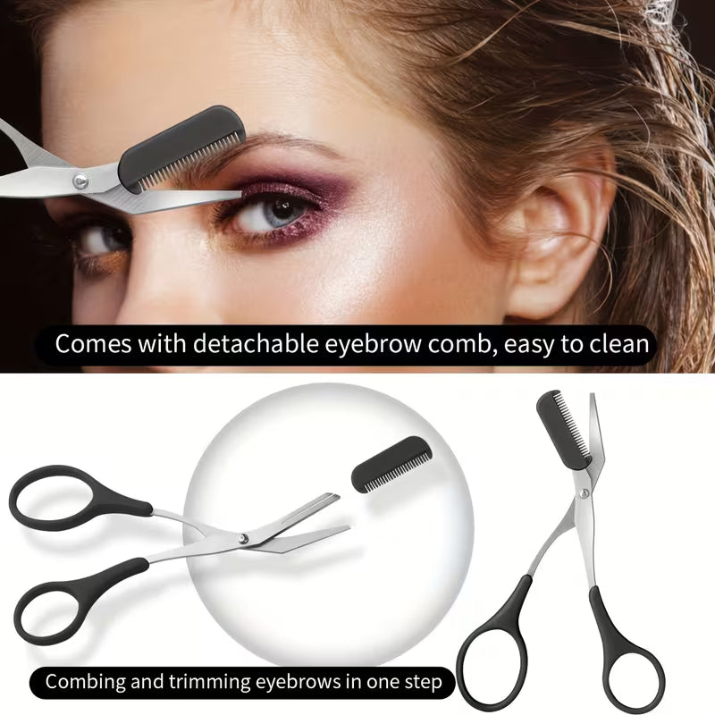 Ambidextrous Steel Eyebrow Scissors, Tweezers & Dermaplaning Razor.