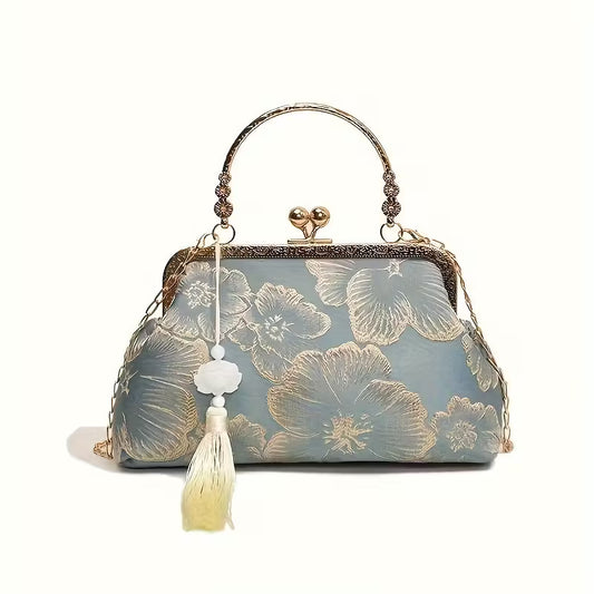 A patterned casual small handbag.