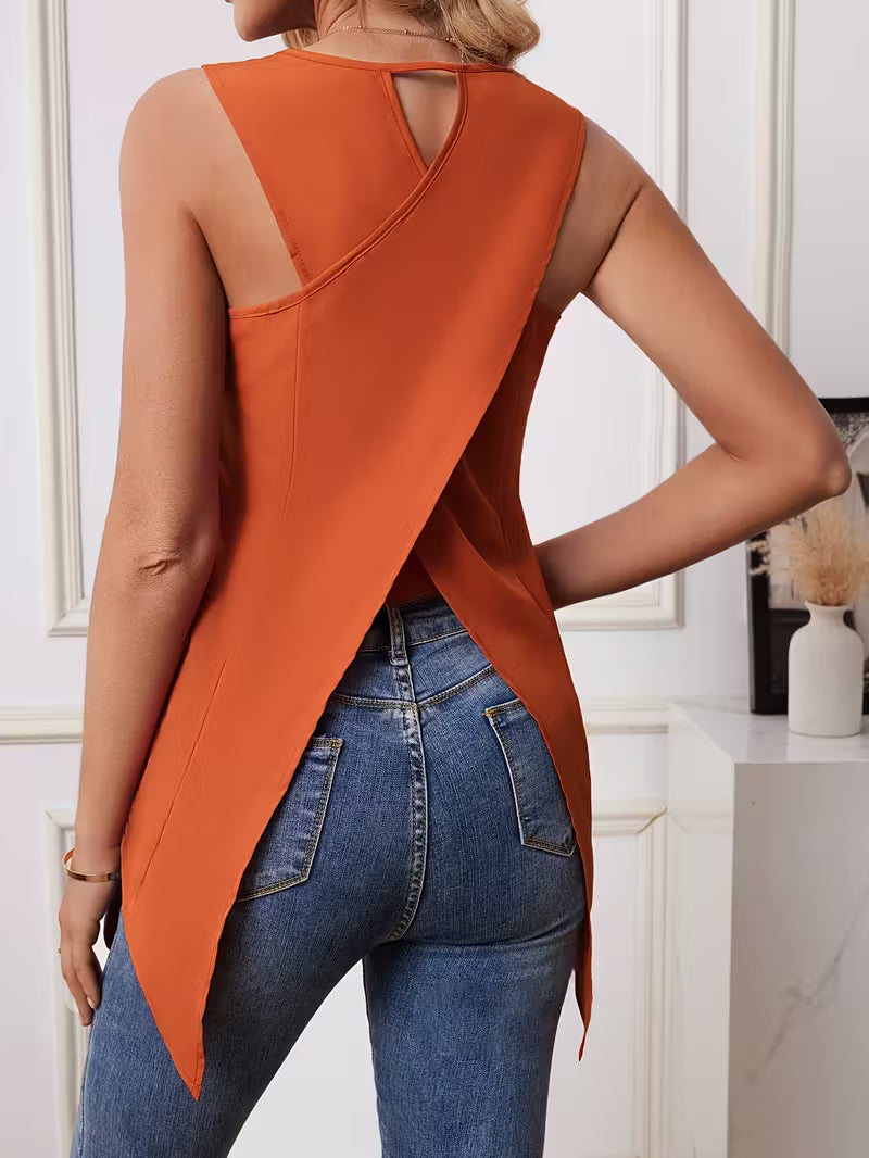 Asymmetric Sleeveless Blouse Tops.