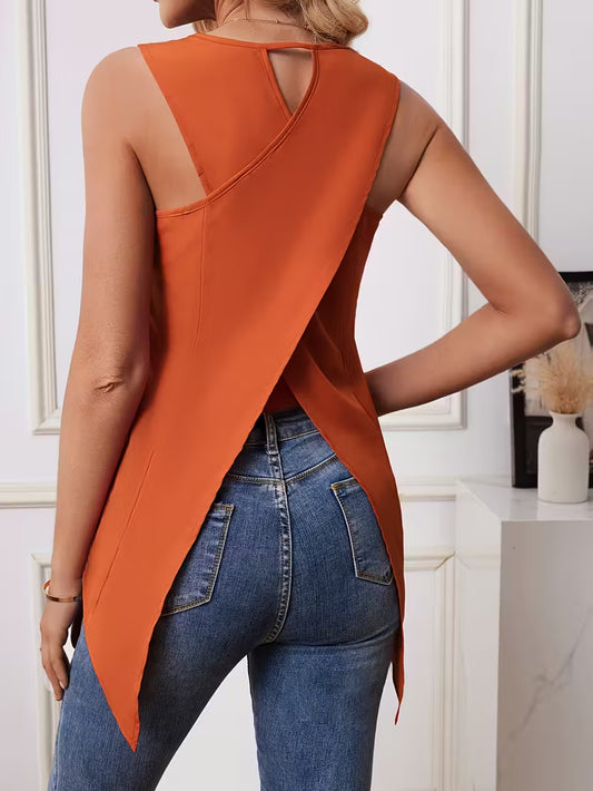 Asymmetric Sleeveless Blouse Tops.