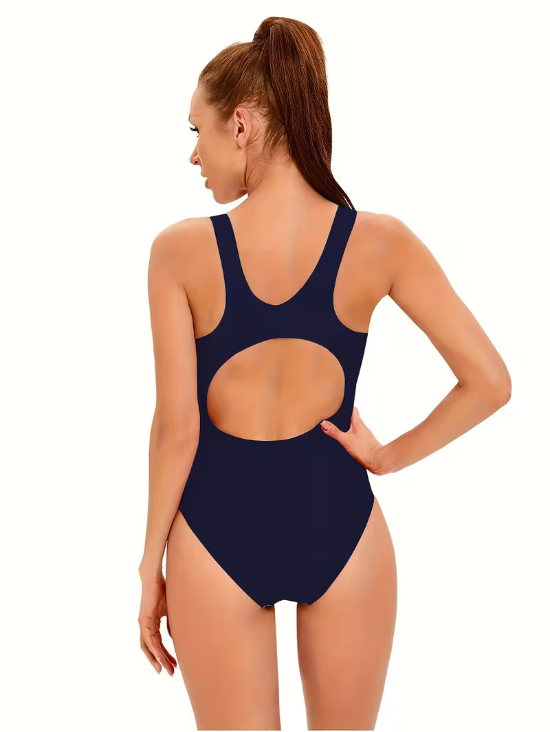Backless High-Stretch Athletic Swimsuit.