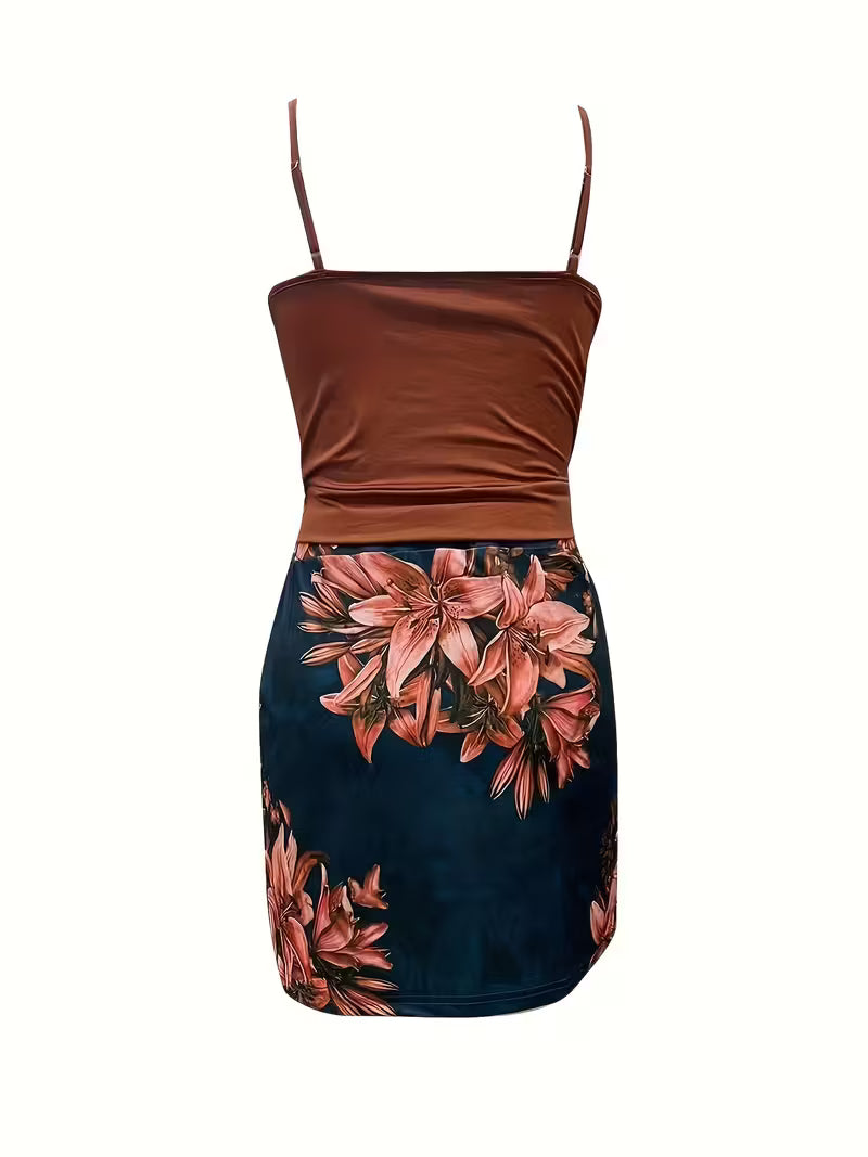 Backless V-Neck Cami & Floral Print Midi.