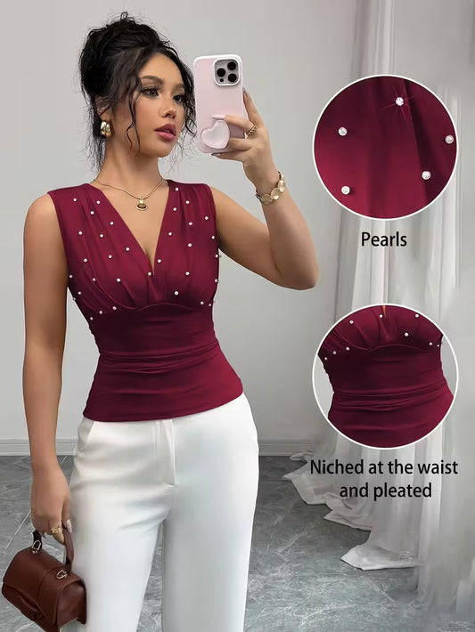 Beige Pearl Romantic Women'S Tank Tops.
