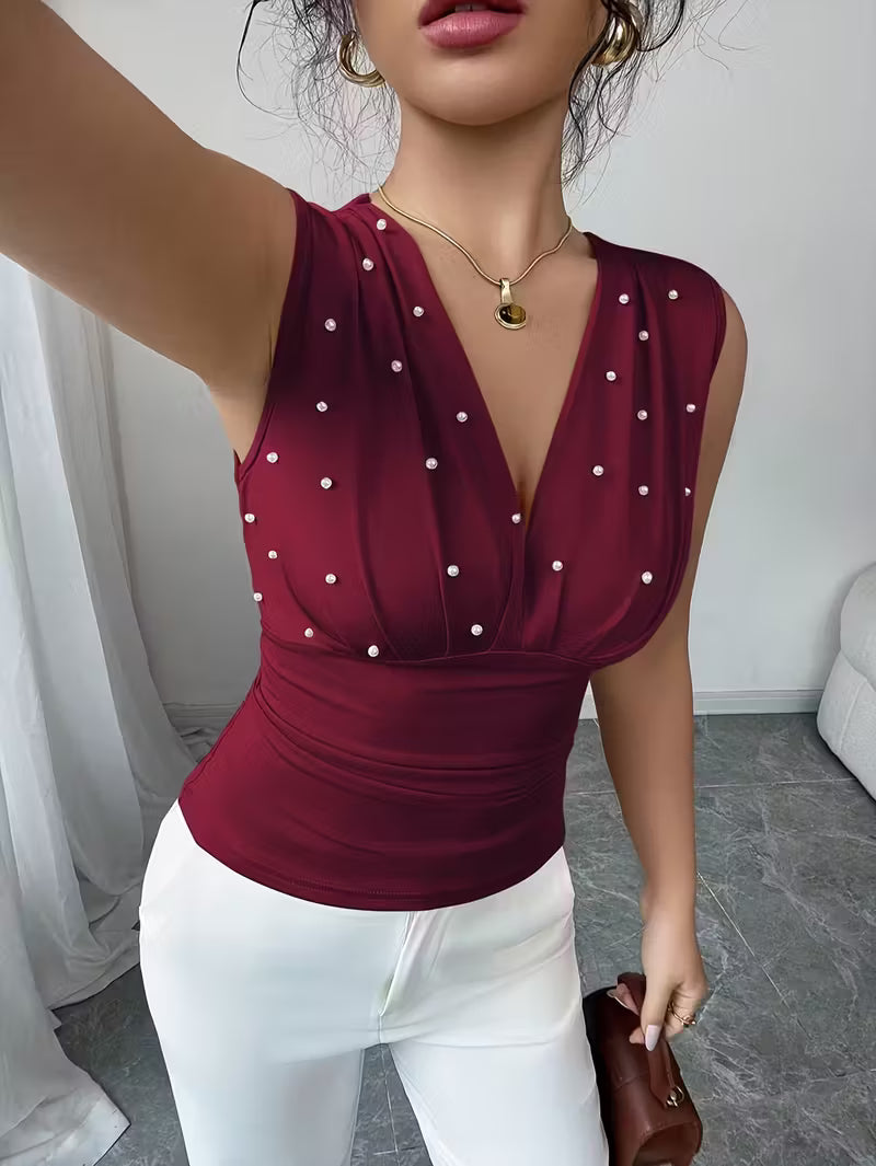 Beige Pearl Romantic Women'S Tank Tops.