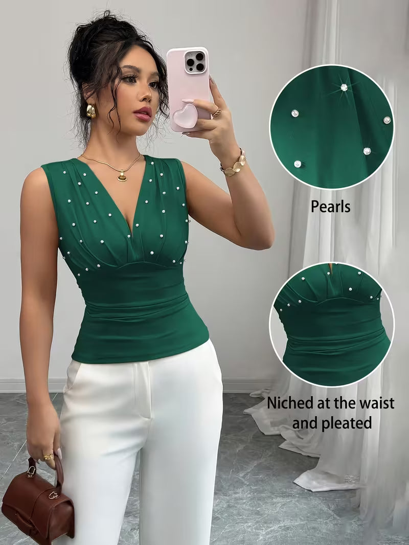 Beige Pearl Romantic Women'S Tank Tops.