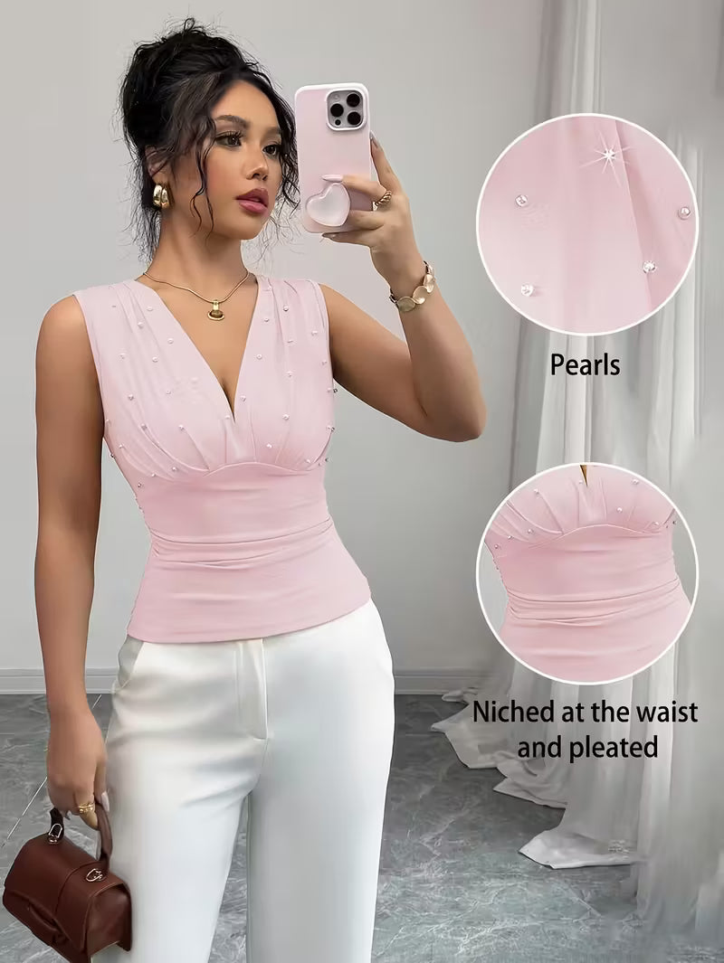 Beige Pearl Romantic Women'S Tank Tops.