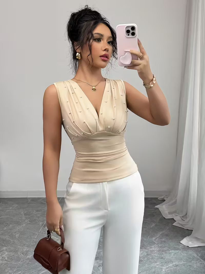 Beige Pearl Romantic Women'S Tank Tops.