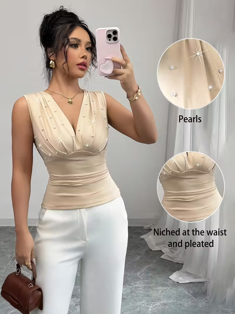 Beige Pearl Romantic Women'S Tank Tops.
