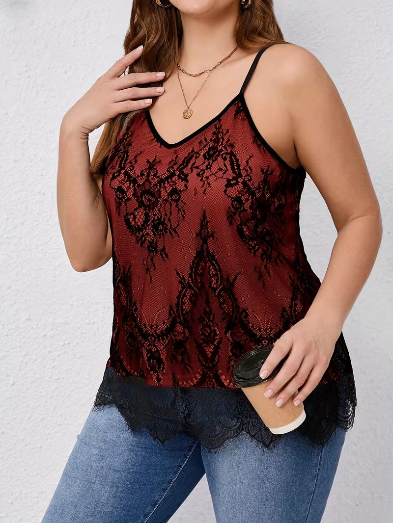 Embroidery V-Neck Plus Size Camisole Tops.