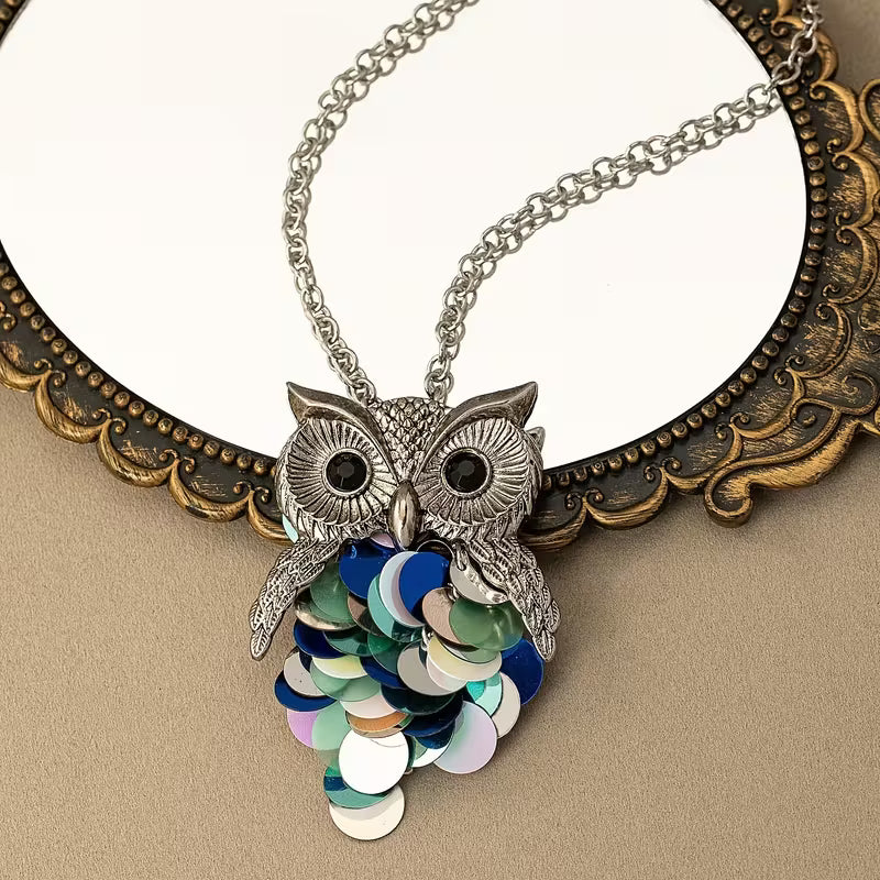 Bohemian Fashion Cute Owl Pendant Long Necklace.