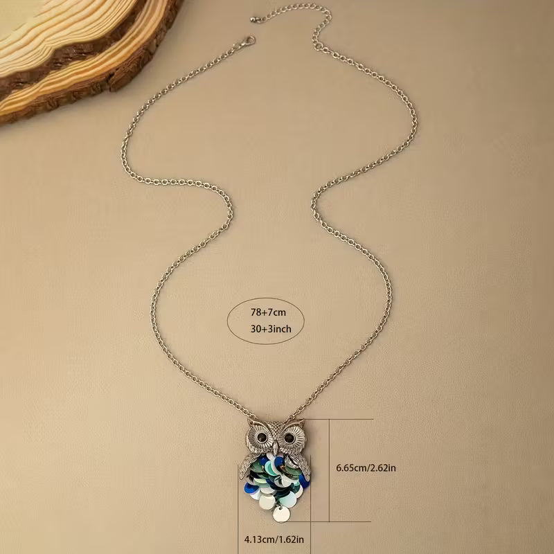 Bohemian Fashion Cute Owl Pendant Long Necklace.