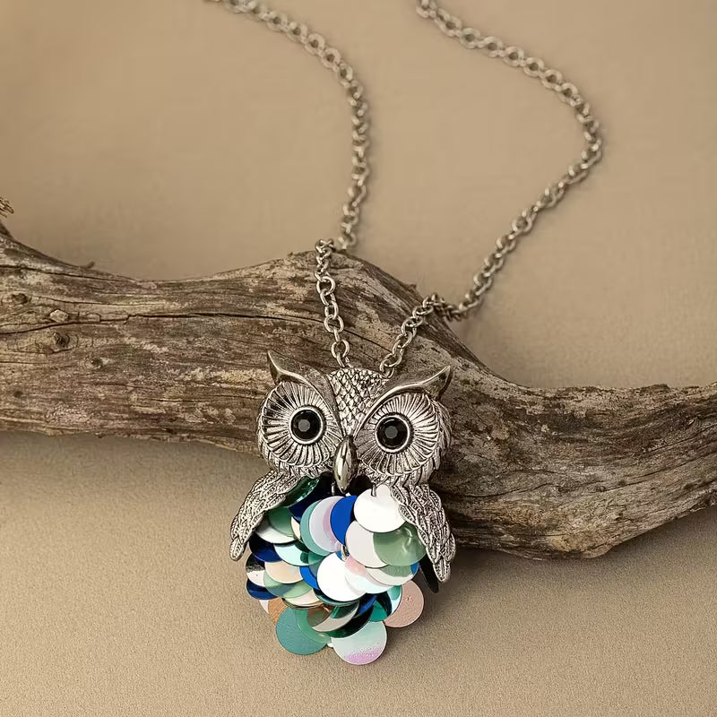 Bohemian Fashion Cute Owl Pendant Long Necklace.