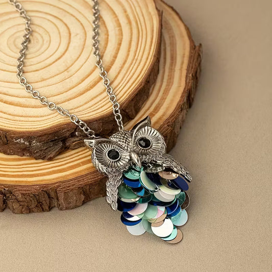 Bohemian Fashion Cute Owl Pendant Long Necklace.