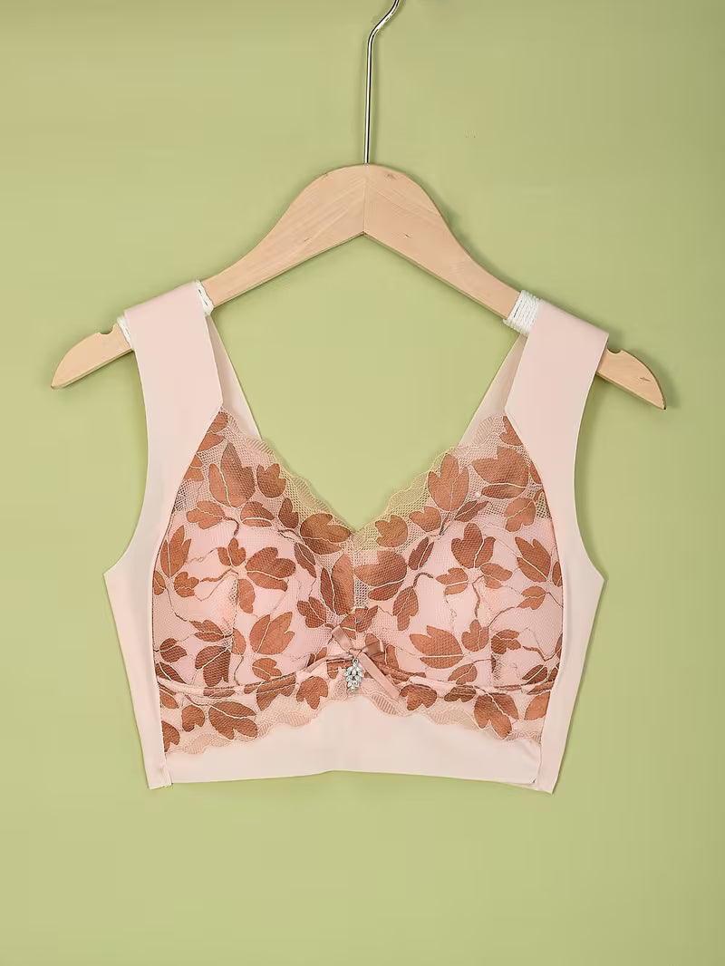 Breathable High-Elasticity Elegant Bralette Floral Wireless Bras.