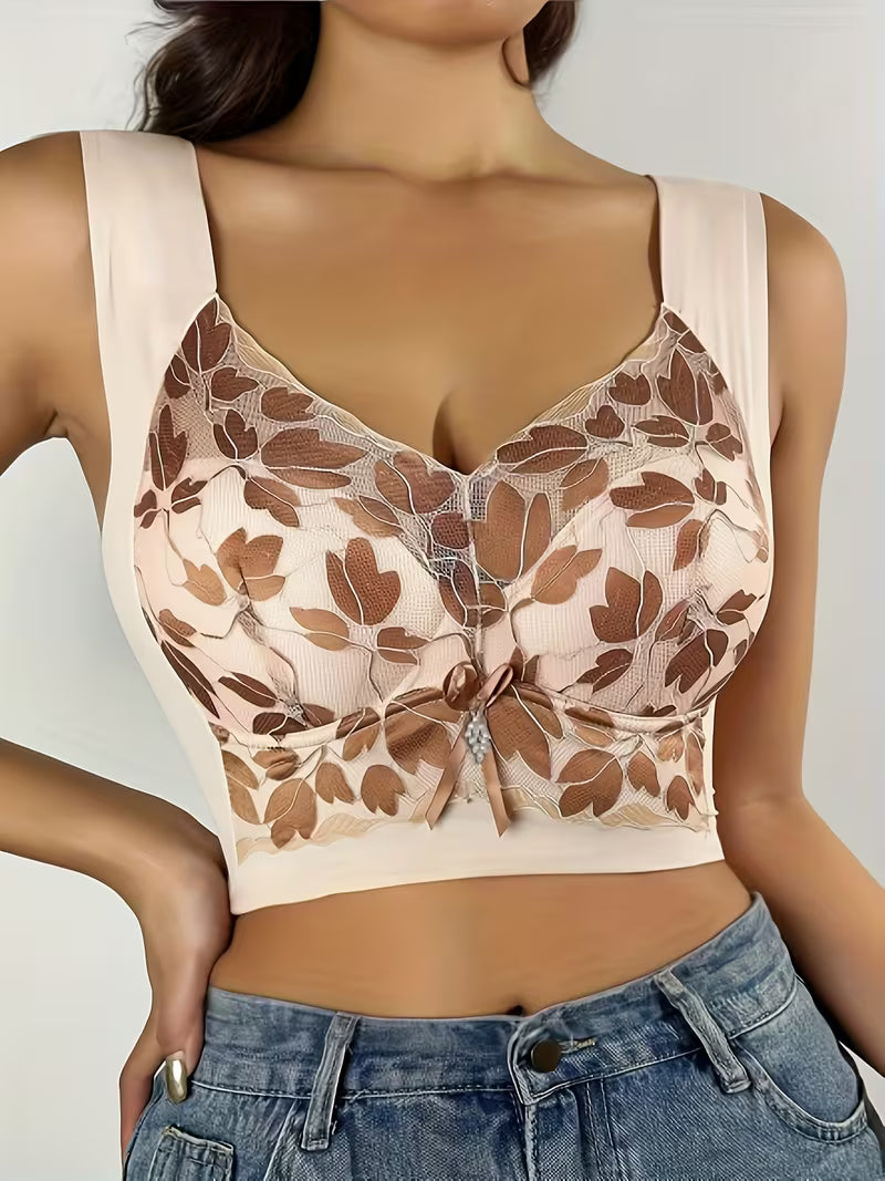 Breathable High-Elasticity Elegant Bralette Floral Wireless Bras.