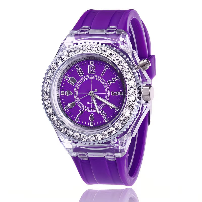 Bright LED Rhinestone Jelly Trendy Unisex Silicone Watch.