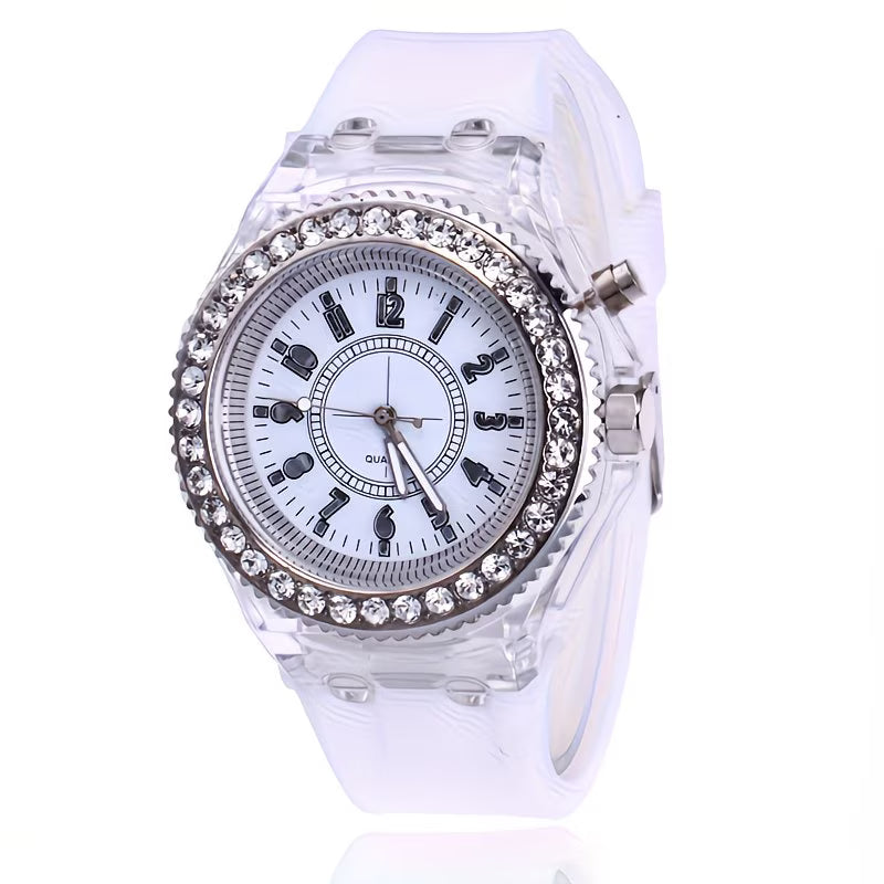 Bright LED Rhinestone Jelly Trendy Unisex Silicone Watch.