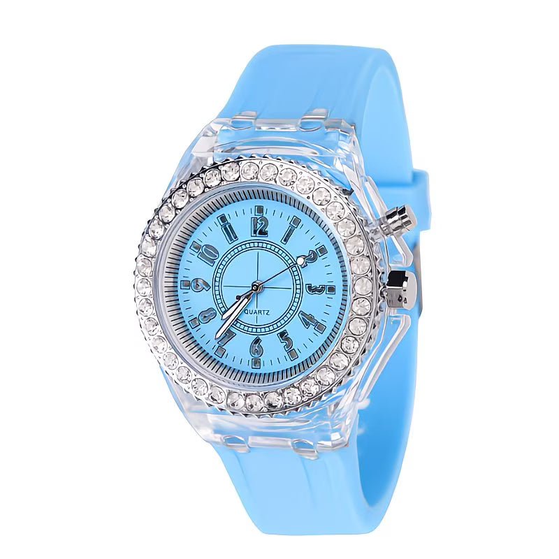 Bright LED Rhinestone Jelly Trendy Unisex Silicone Watch.