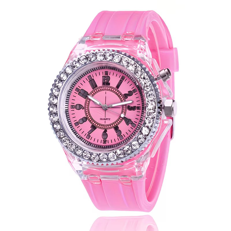Bright LED Rhinestone Jelly Trendy Unisex Silicone Watch.