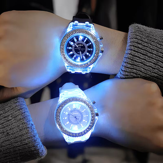 Bright LED Rhinestone Jelly Trendy Unisex Silicone Watch.