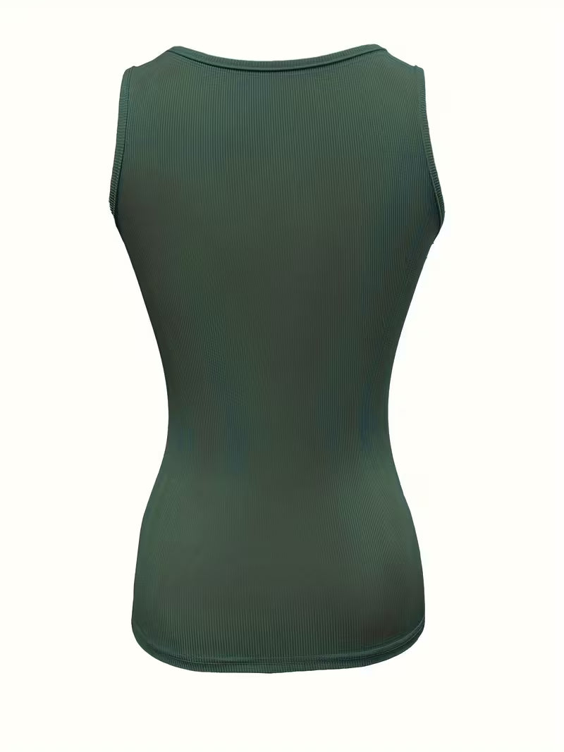 Button-Front Crew Neck Tank Tops