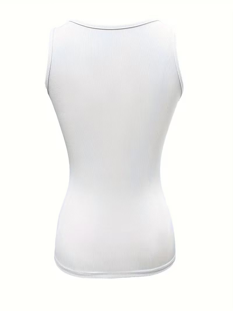 Button-Front Crew Neck Tank Tops