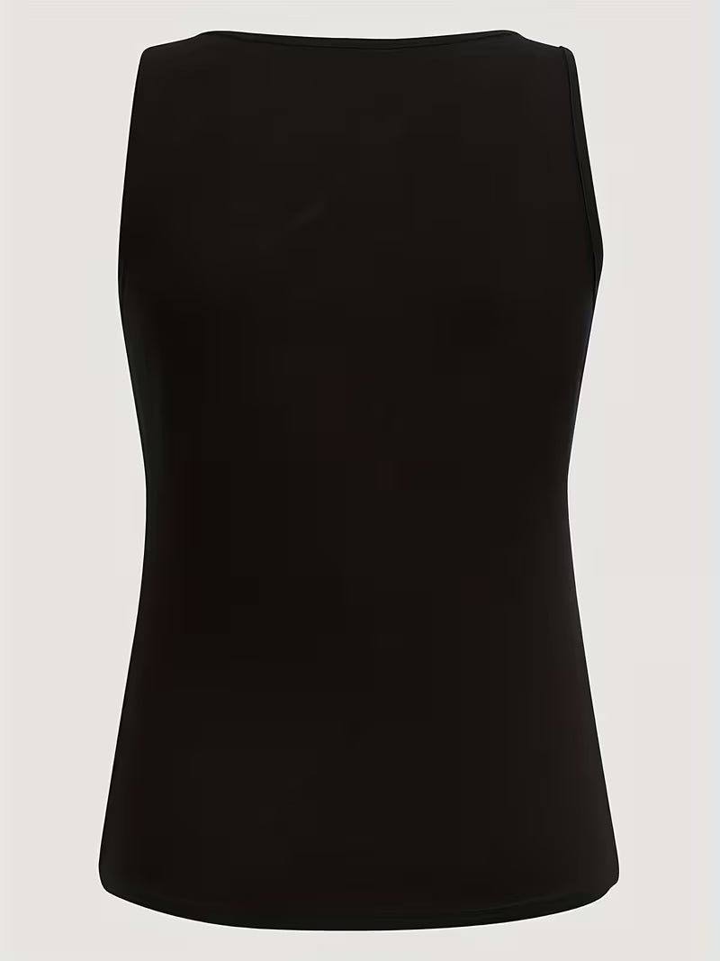 Button-Front Crew Neck Tank Tops