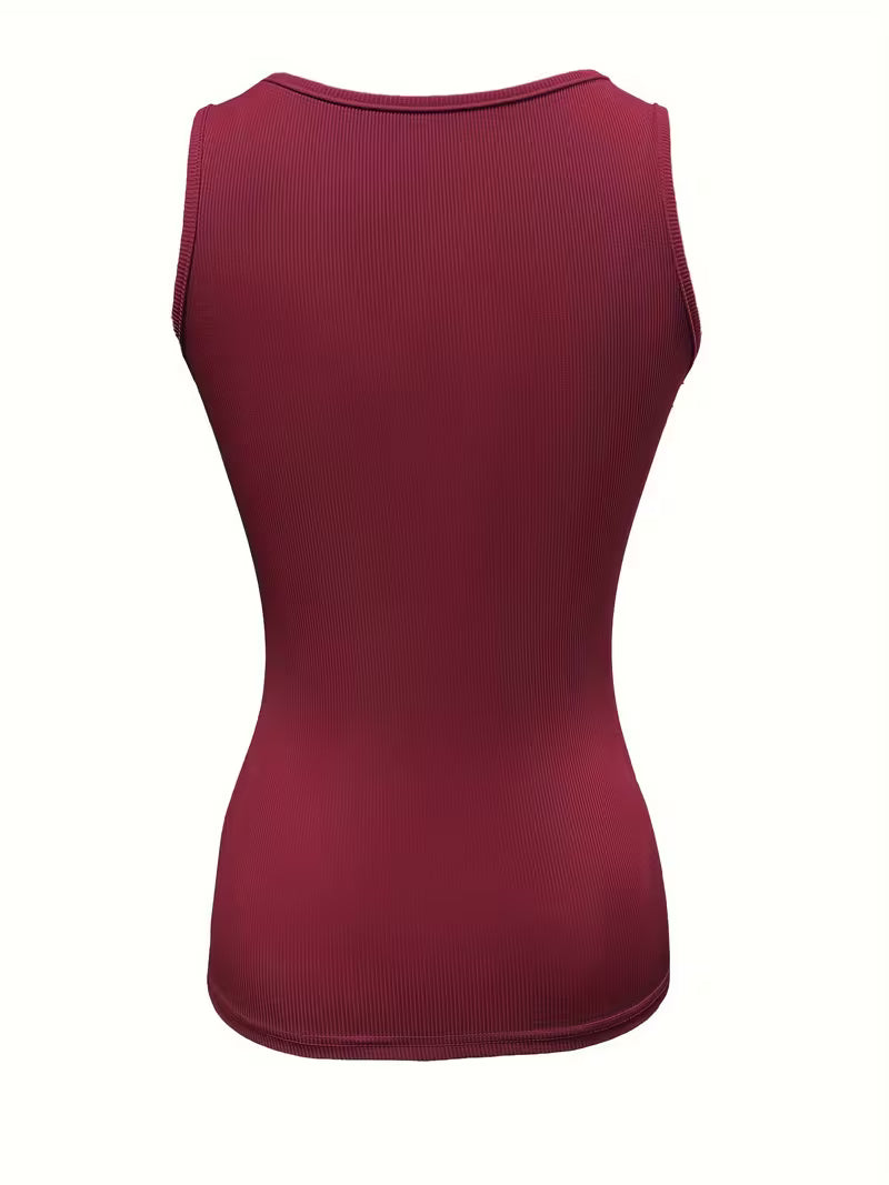 Button-Front Crew Neck Tank Tops