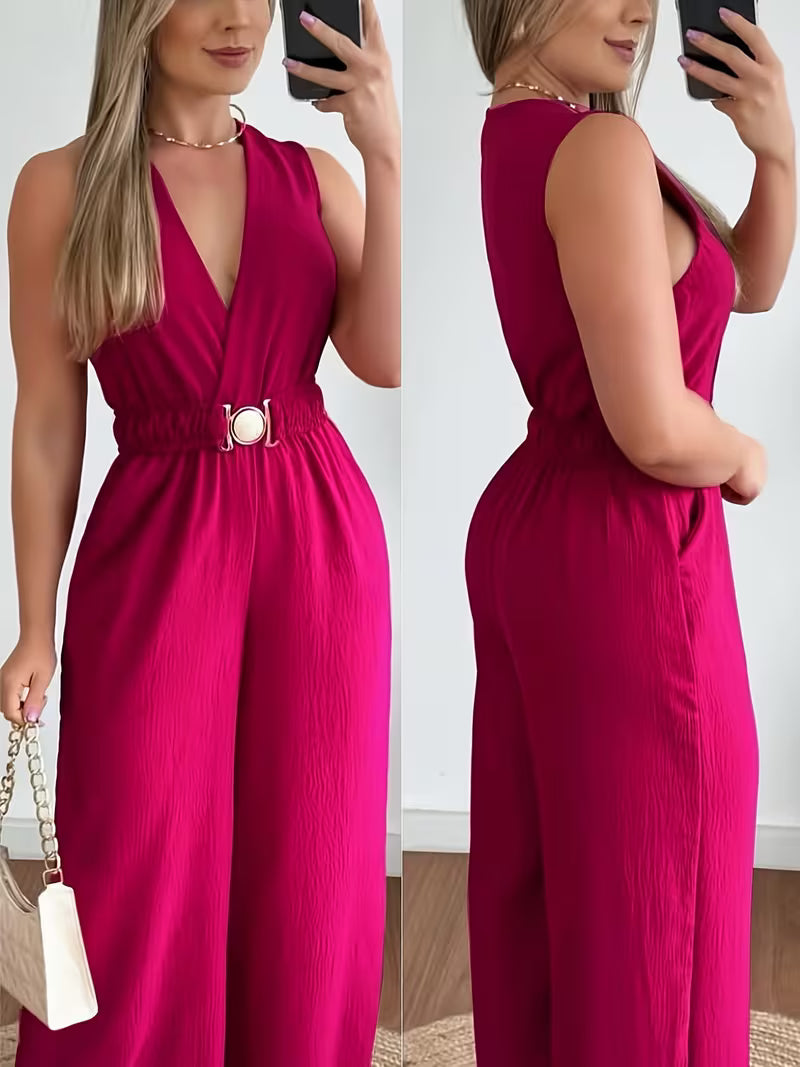 Casual Off-Shoulder Wide-Leg Jumpsuit.