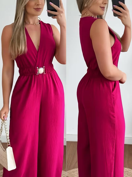 Casual Off-Shoulder Wide-Leg Jumpsuit.