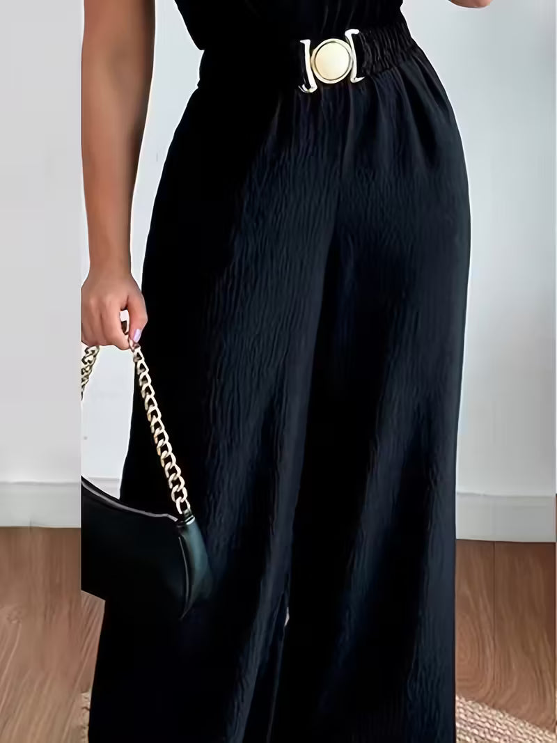 Casual Off-Shoulder Wide-Leg Jumpsuit.
