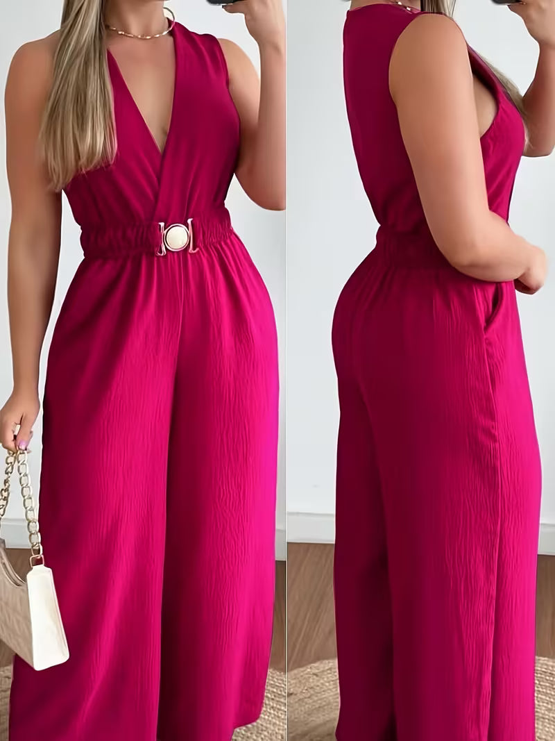 Casual Off-Shoulder Wide-Leg Jumpsuit.