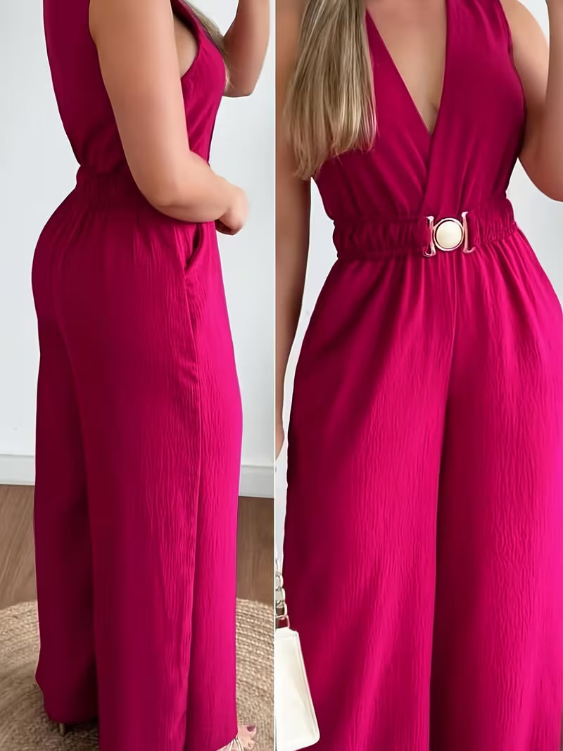 Casual Off-Shoulder Wide-Leg Jumpsuit.