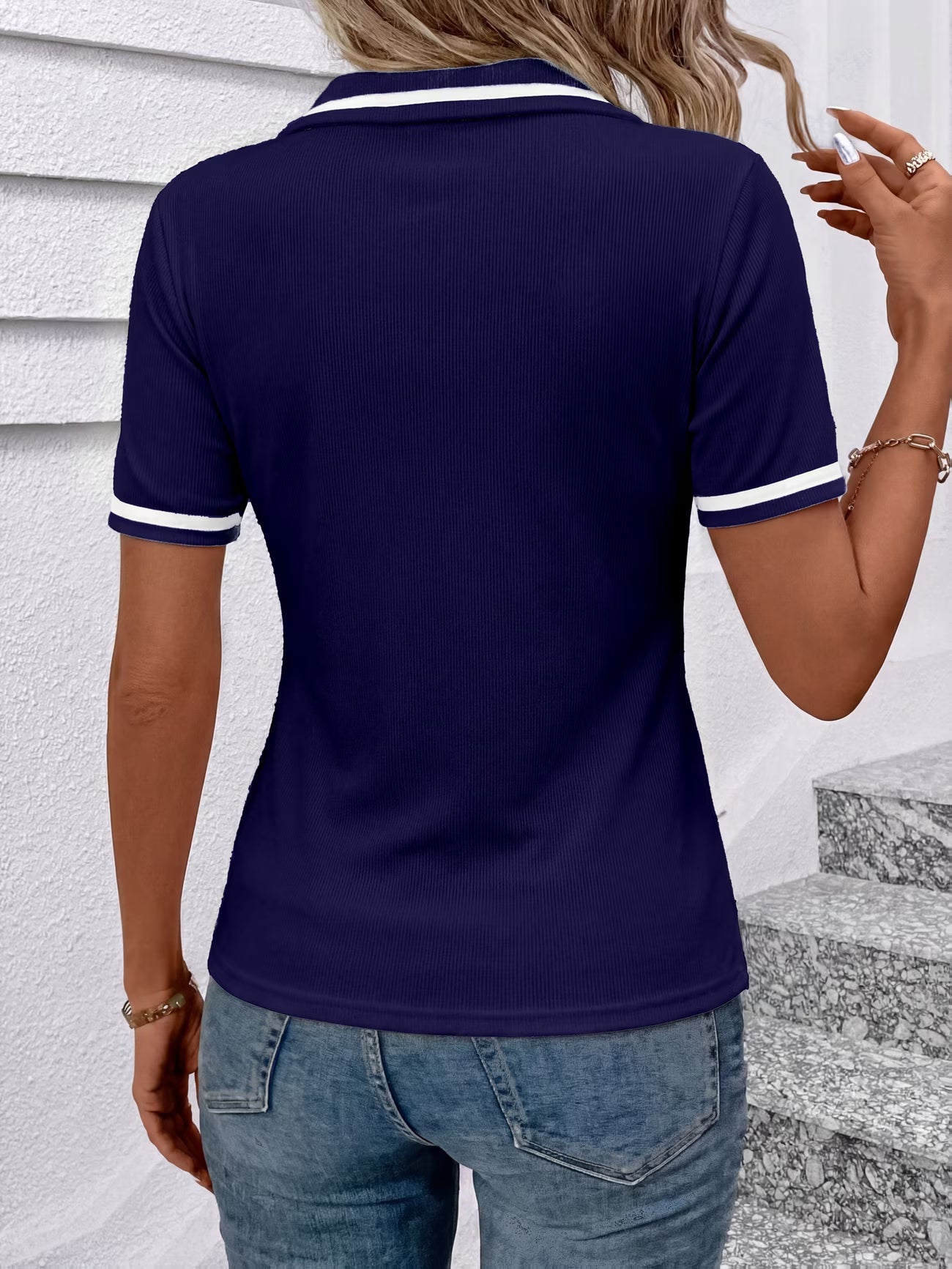 College British Style Elegant Lapel Short-Sleeve T-Shirt.