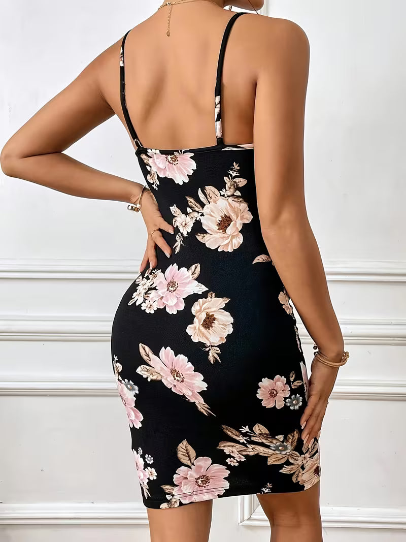 Comfortable Floral Print Fitted Camisole Dress.