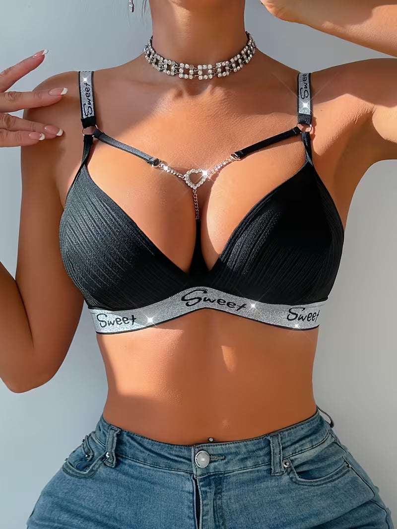 Comfortable Striped Wireless Lingerie Black Heart-Link Bras.