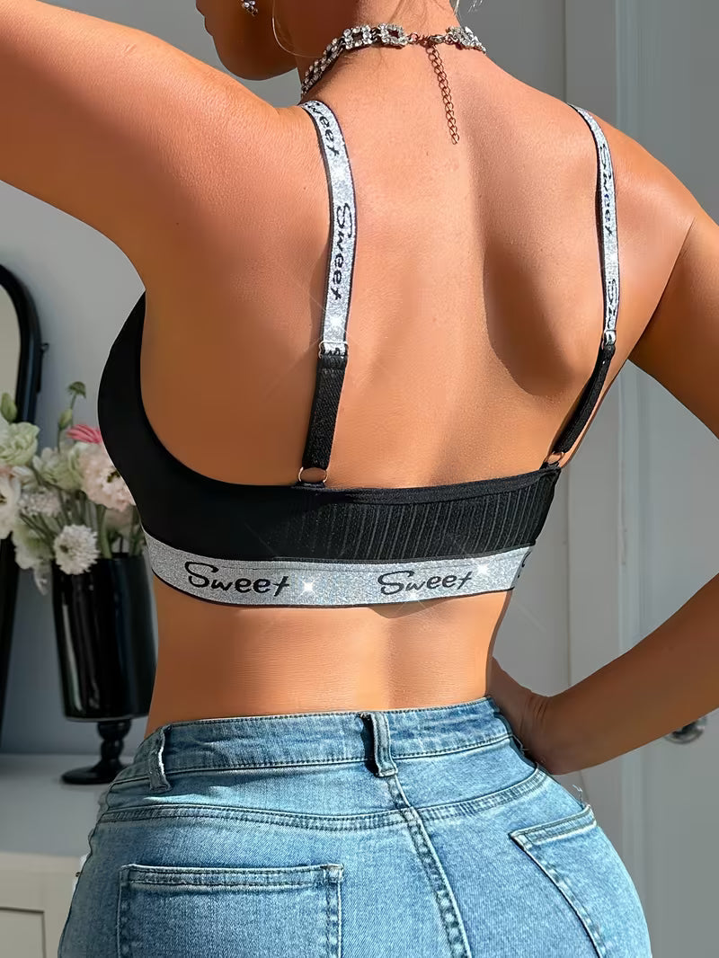 Comfortable Striped Wireless Lingerie Black Heart-Link Bras.