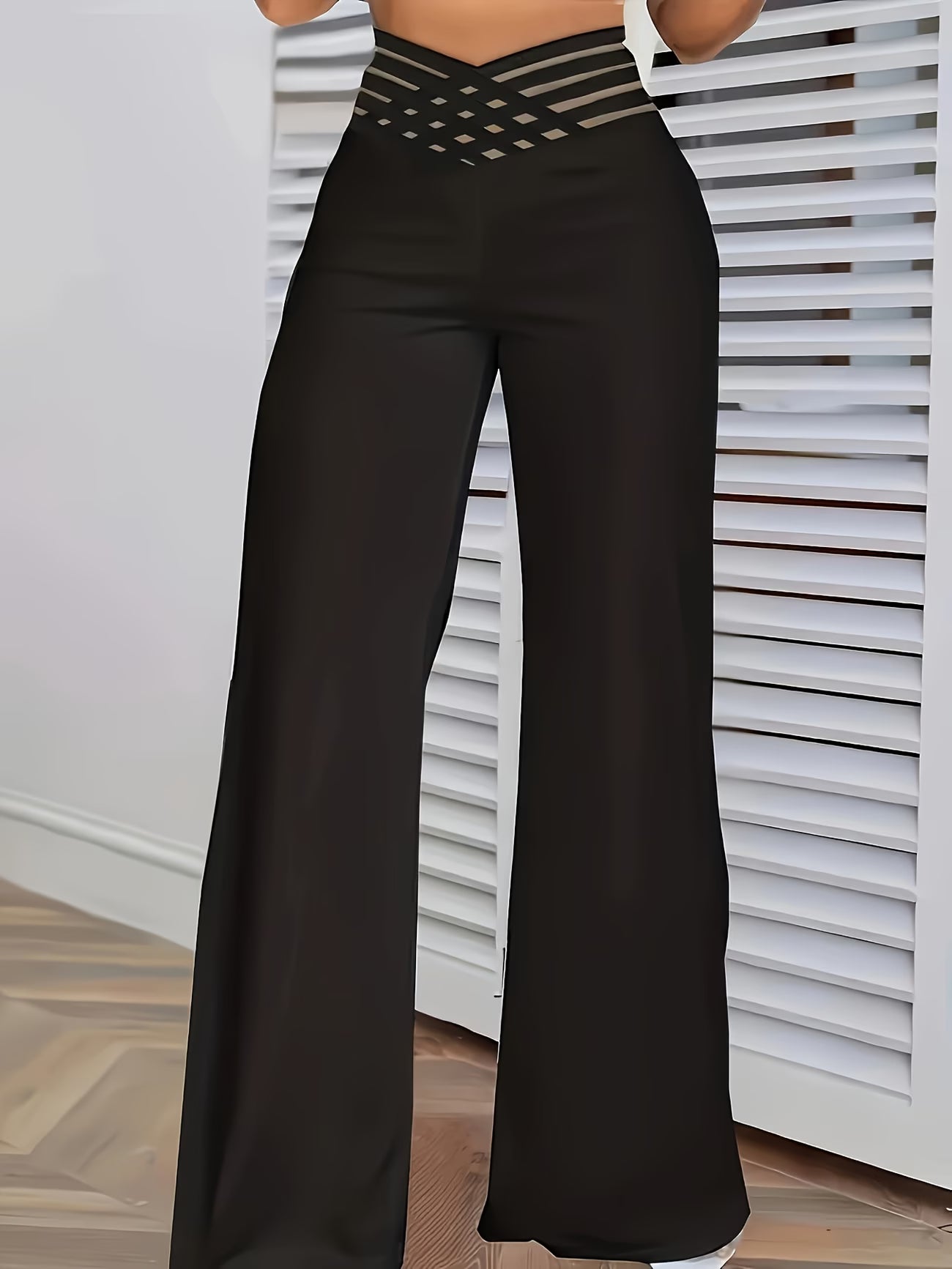 Cross Transparent Mesh Patch High-Waist Pants.