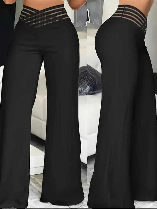 Cross Transparent Mesh Patch High-Waist Pants.