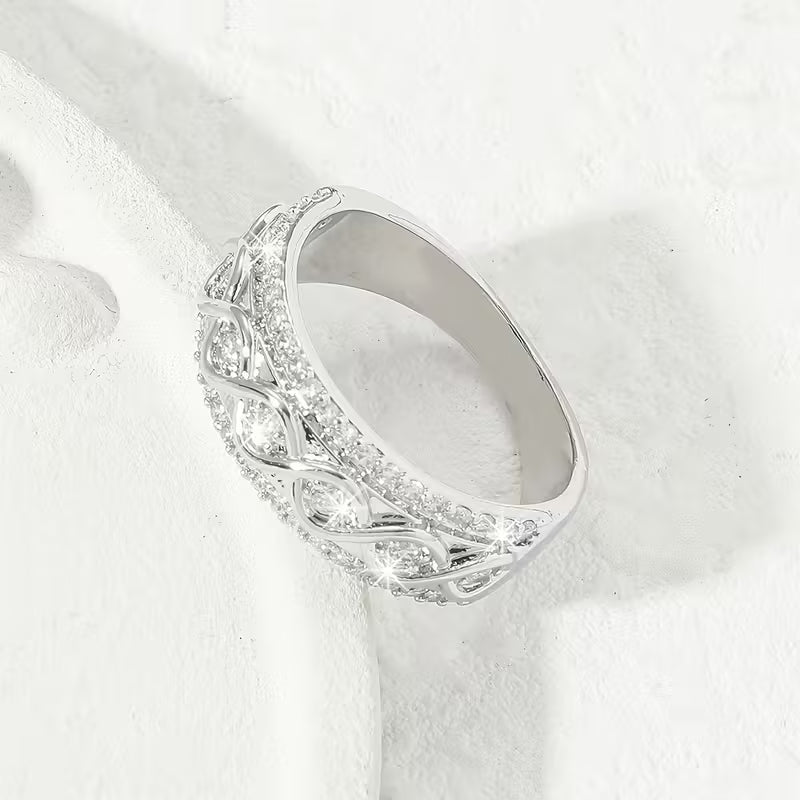 Delicate Infinite Symbol Inlaid Zirconia Eternity Rings.