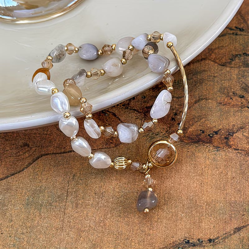 Double-Layer "Light Luxury" Pearl & Stone Bracelet.