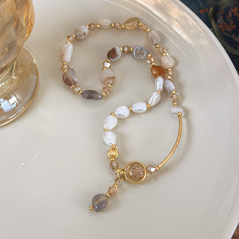 Double-Layer "Light Luxury" Pearl & Stone Bracelet.