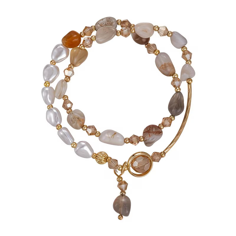 Double-Layer "Light Luxury" Pearl & Stone Bracelet.